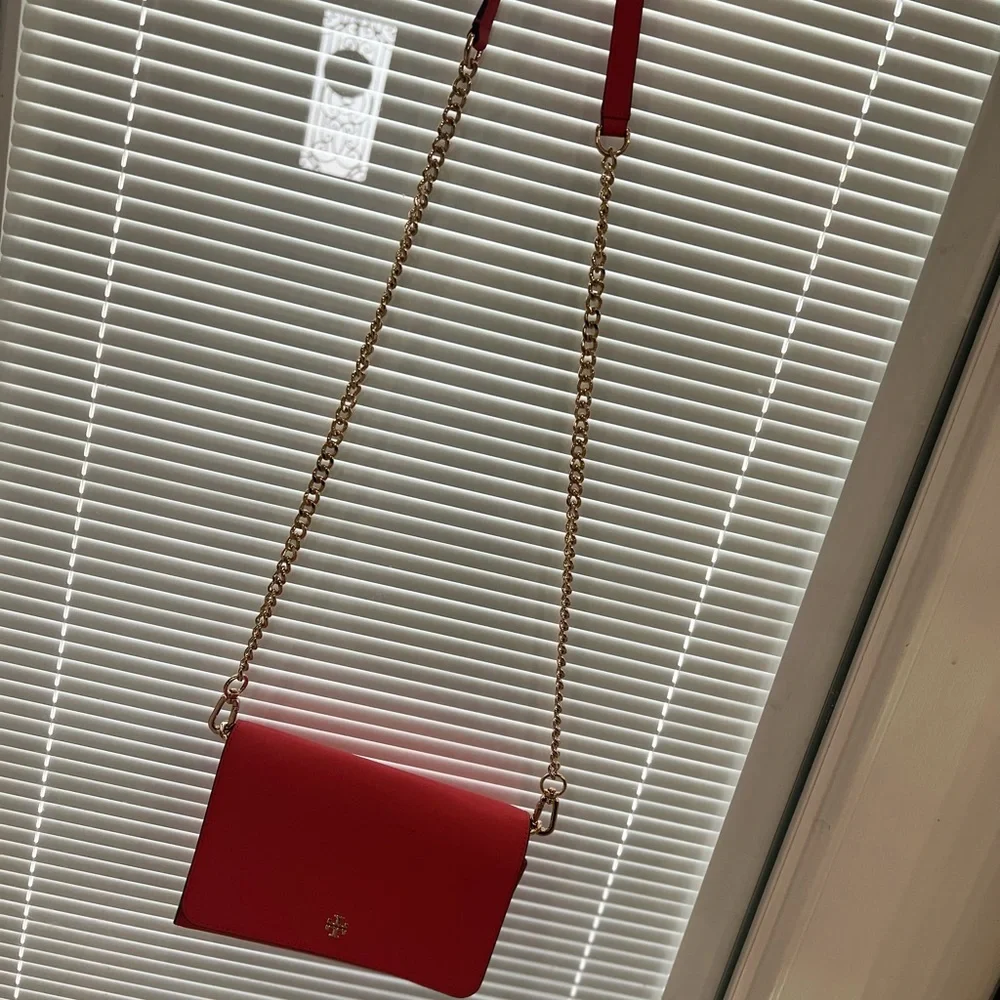 Tory Burch bright orange crossbody bag gold chain